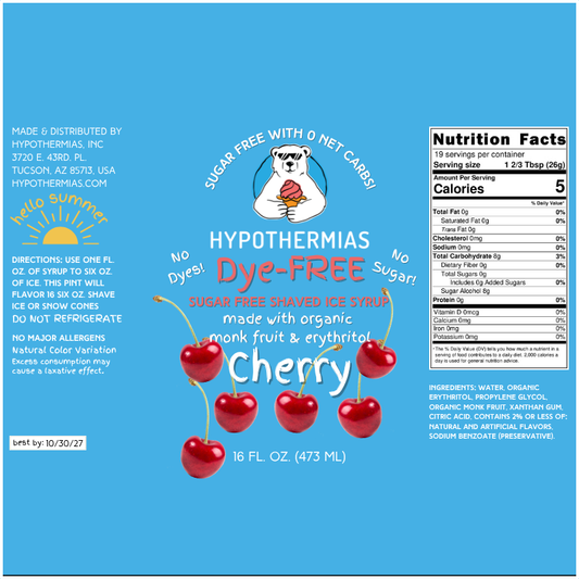 Cherry – Dye-FREE Sugar-Free Ready-to-Use Snow Cone & Shaved Ice Syrup – 16 Fl oz