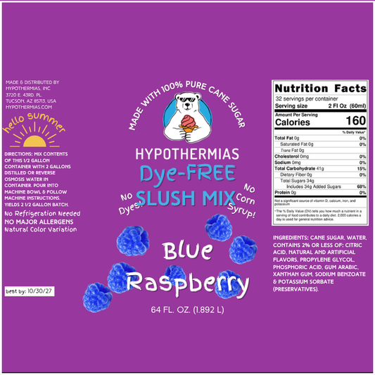 Blue Raspberry - Dye-FREE Slush Syrup Concentrate – Half Gallon (64 Fl oz)