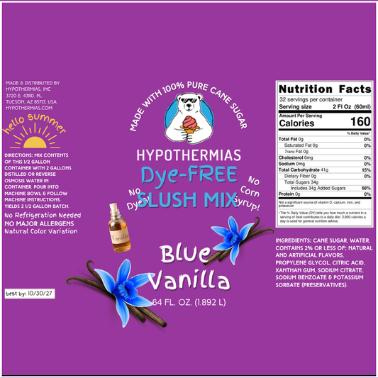 Blue Vanilla - Dye-FREE Slush Syrup Concentrate – Half Gallon (64 Fl oz)