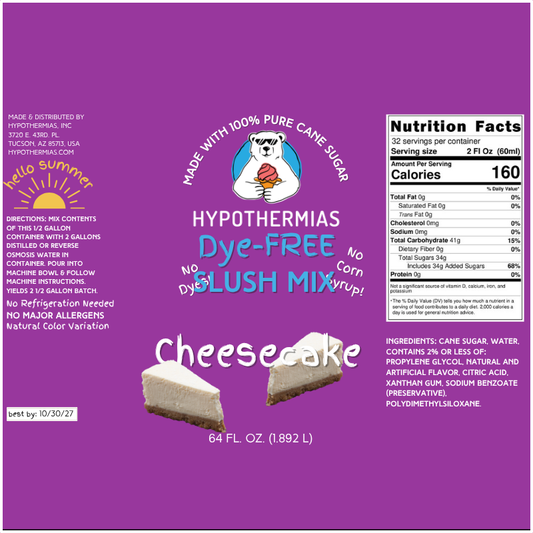 Cheesecake - Dye-FREE Slush Syrup Concentrate – Half Gallon (64 fl oz)