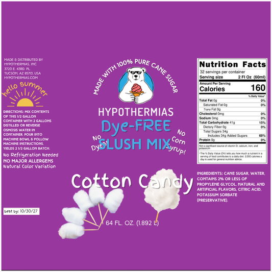 Cotton Candy - Dye-FREE Slush Syrup Concentrate – Half Gallon (64 Fl oz)