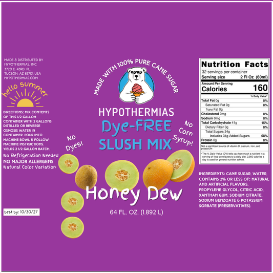Honey Dew - Dye-FREE Slush Syrup Concentrate – Half Gallon (64 Fl oz)