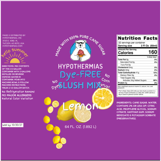 Lemon - Dye-FREE Slush Syrup Concentrate – Half Gallon (64 Fl oz)