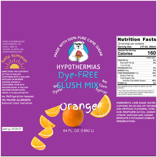 Orange – Dye-FREE Slush Syrup Concentrate – Half Gallon (64 fl oz)
