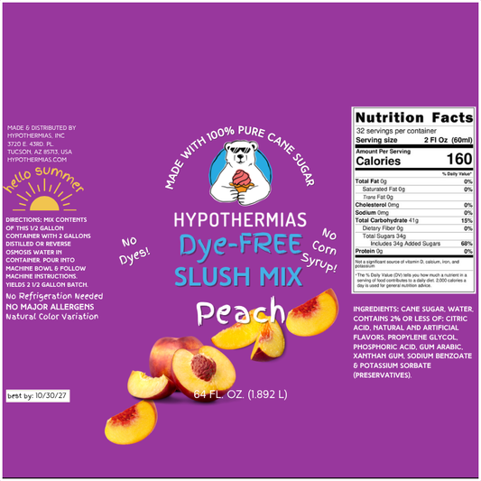 Peach - Dye-FREE Slush Syrup Concentrate – Half Gallon (64 Fl oz)