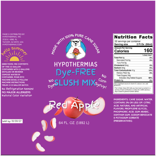 Red Apple - Dye-FREE Slush Syrup Concentrate – Half Gallon (64 Fl oz)