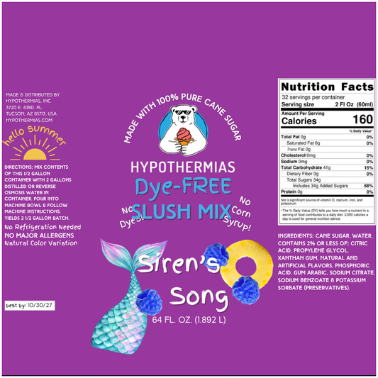 Siren's Song - Dye-FREE Slush Syrup Concentrate – Half Gallon (64 Fl oz)