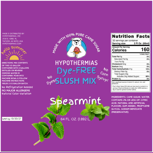 Spearmint - Dye-FREE Slush Syrup Concentrate – Half Gallon (64 Fl oz)