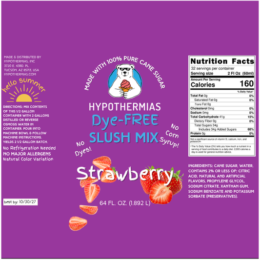 Strawberry - Dye-FREE Slush Syrup Concentrate – Half Gallon (64 Fl oz)