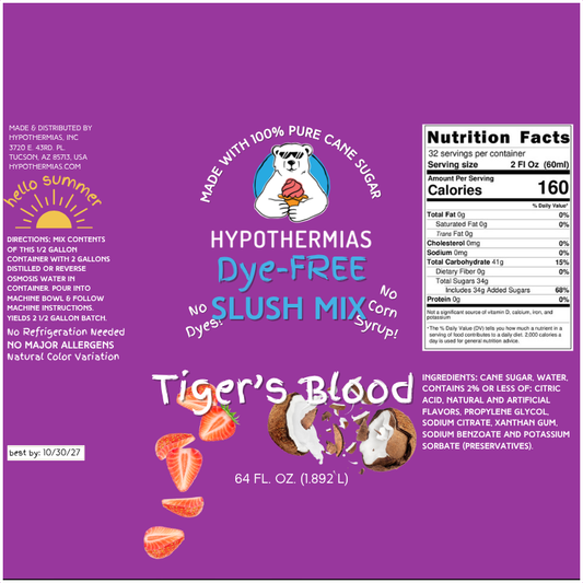 Tiger's Blood - Dye-FREE Slush Syrup Concentrate – Half Gallon (64 Fl oz)
