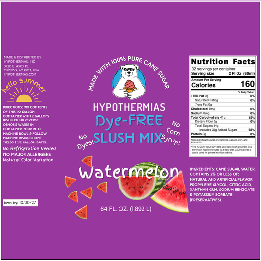 Watermelon - Dye-FREE Slush Syrup Concentrate – Half Gallon (64 Fl oz)