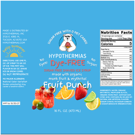 Fruit Punch – Dye-FREE Sugar-Free Ready-to-Use Snow Cone & Shaved Ice Syrup – 16 Fl oz