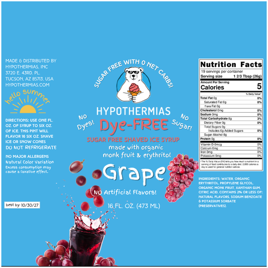 Grape – Dye-FREE Sugar-Free Ready-to-Use Snow Cone & Shaved Ice Syrup – 16 Fl oz