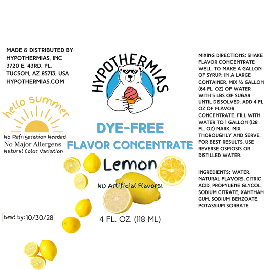 Lemon – Dye-FREE Flavor Concentrate – For Snow Cone & Shaved Ice Syrup