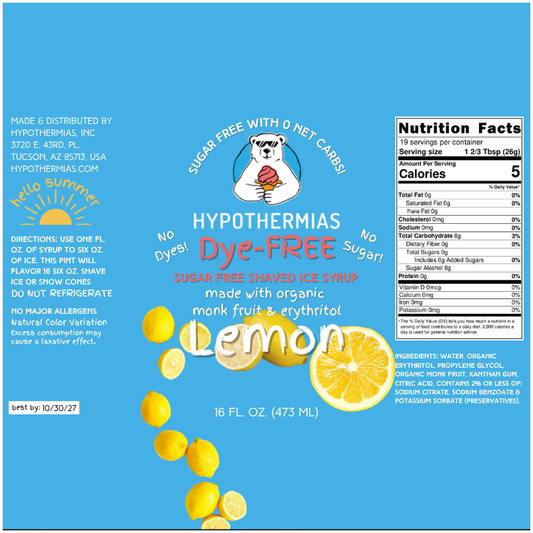 Lemon – Dye-FREE Sugar-Free Ready-to-Use Snow Cone & Shaved Ice Syrup – 16 Fl oz
