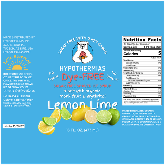 Lemon Lime – Dye-FREE Sugar-Free Ready-to-Use Snow Cone & Shaved Ice Syrup – 16 Fl oz