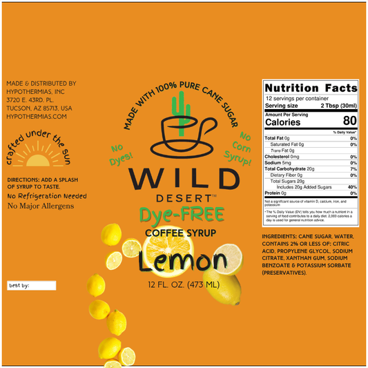 Wild Desert Dye-FREE Coffee Syrup | Lemon (12 fl. oz)