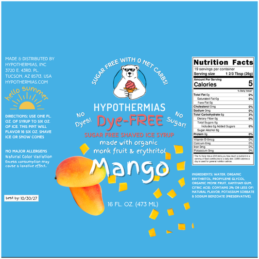 Mango – Dye-FREE Sugar-Free Ready-to-Use Snow Cone & Shaved Ice Syrup – 16 Fl oz