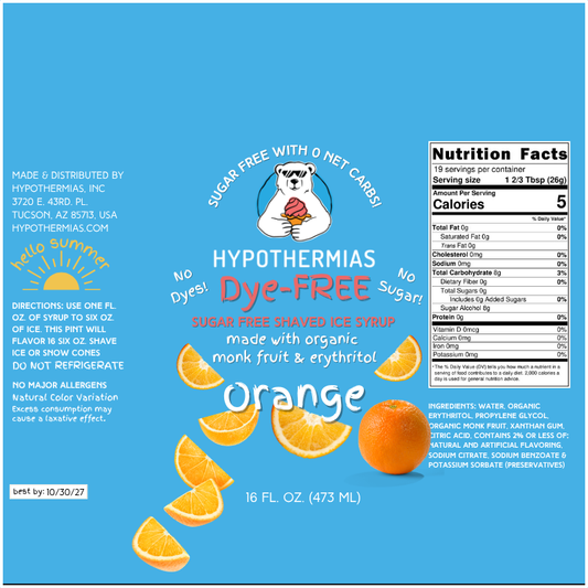 Orange – Dye-FREE Sugar-Free Ready-to-Use Snow Cone & Shaved Ice Syrup – 16 Fl oz