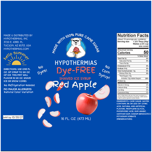 Red Apple - Dye-FREE Ready-to-Use Snow Cone & Shaved Ice Syrup - 100% Pure Cane Sugar
