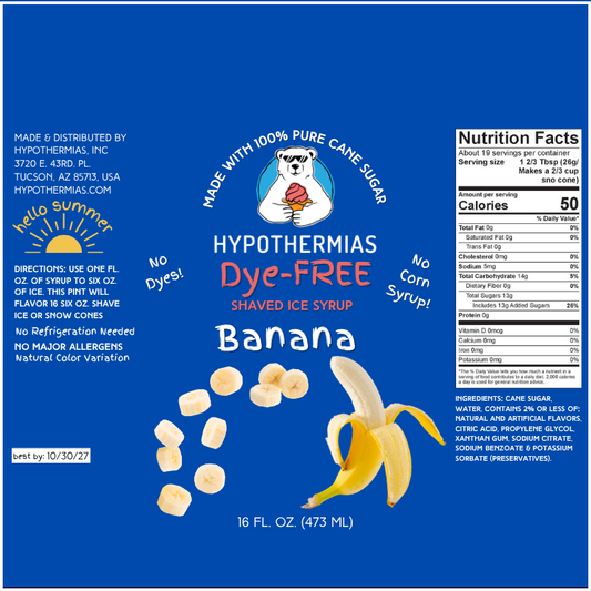 Banana - Dye-FREE Ready-to-Use Snow Cone & Shaved Ice Syrup - 100% Pure Cane Sugar