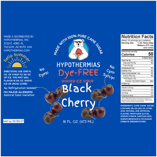 Black Cherry - Dye-FREE Ready-to-Use Snow Cone & Shaved Ice Syrup - 100% Pure Cane Sugar