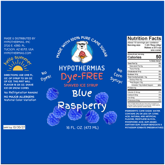 Blue Raspberry - Dye-FREE Ready-to-Use Snow Cone & Shaved Ice Syrup - 100% Pure Cane Sugar