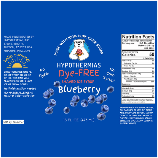 Blueberry - Dye-FREE Ready-to-Use Snow Cone & Shaved Ice Syrup - 100% Pure Cane Sugar