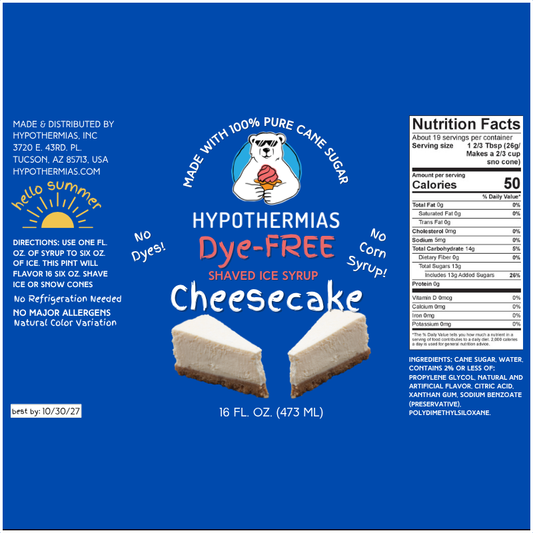 Cheesecake - Dye-FREE Ready-to-Use Snow Cone & Shaved Ice Syrup - 100% Pure Cane Sugar
