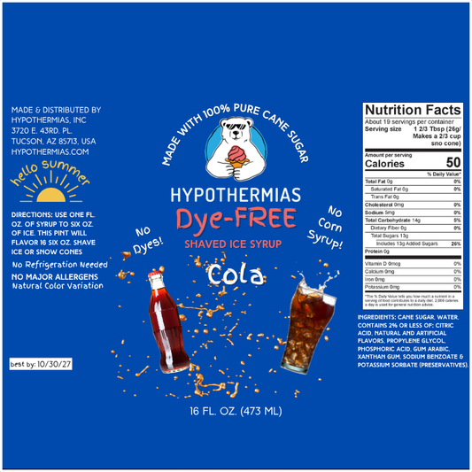 Cola - Dye-FREE Ready-to-Use Snow Cone & Shaved Ice Syrup - 100% Pure Cane Sugar