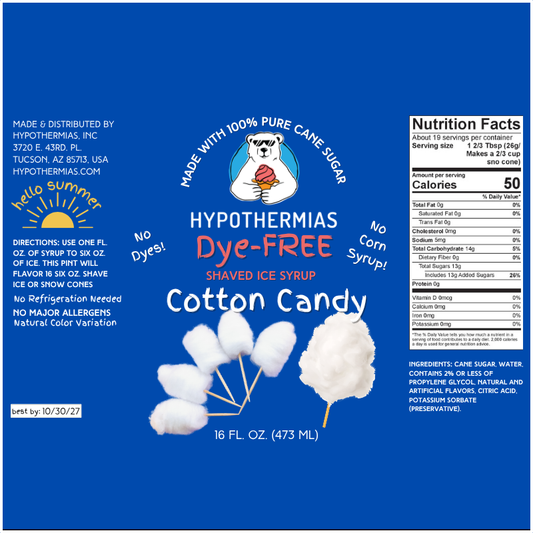 Cotton Candy - Dye-FREE Ready-to-Use Snow Cone & Shaved Ice Syrup - 100% Pure Cane Sugar