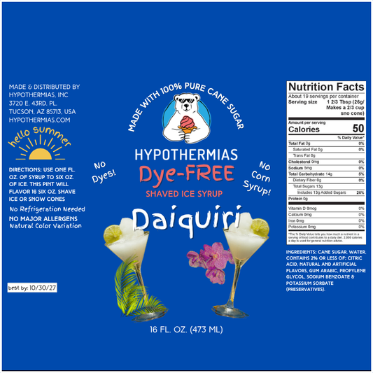 Daiquiri - Dye-FREE Ready-to-Use Snow Cone & Shaved Ice Syrup - 100% Pure Cane Sugar