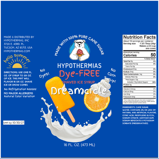Dreamcicle - Dye-FREE Ready-to-Use Snow Cone & Shaved Ice Syrup - 100% Pure Cane Sugar
