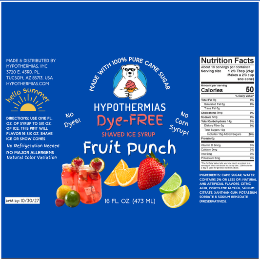 Fruit Punch - Dye-FREE Ready-to-Use Snow Cone & Shaved Ice Syrup - 100% Pure Cane Sugar