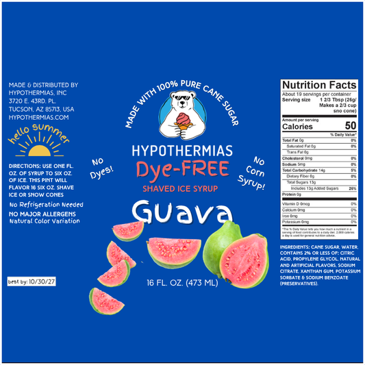 Guava - Dye-FREE Ready-to-Use Snow Cone & Shaved Ice Syrup - 100% Pure Cane Sugar