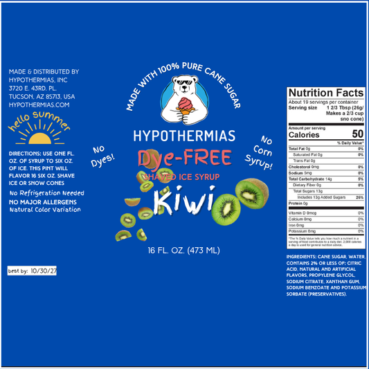 Kiwi - Dye-FREE Ready-to-Use Snow Cone & Shaved Ice Syrup - 100% Pure Cane Sugar