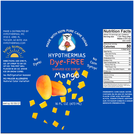 Mango - Dye-FREE Ready-to-Use Snow Cone & Shaved Ice Syrup - 100% Pure Cane Sugar