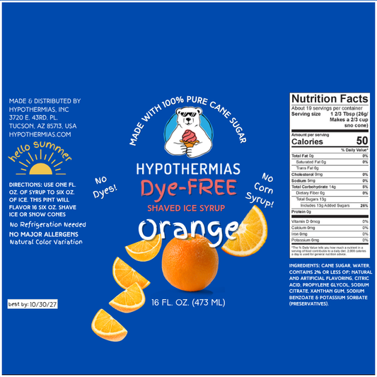 Orange - Dye-FREE Ready-to-Use Snow Cone & Shaved Ice Syrup - 100% Pure Cane Sugar