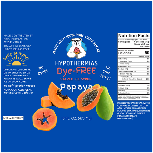 Papaya - Dye-FREE Ready-to-Use Snow Cone & Shaved Ice Syrup - 100% Pure Cane Sugar