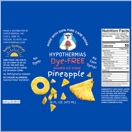 Pineapple - Dye-FREE Ready-to-Use Snow Cone & Shaved Ice Syrup - 100% Pure Cane Sugar