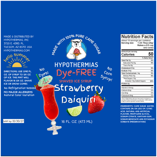 Strawberry Daiquiri - Dye-FREE Ready-to-Use Snow Cone & Shaved Ice Syrup - 100% Pure Cane Sugar