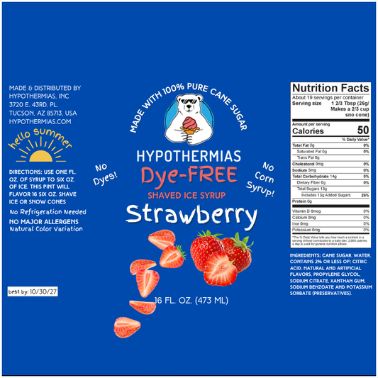 Strawberry - Dye-FREE Ready-to-Use Snow Cone & Shaved Ice Syrup - 100% Pure Cane Sugar