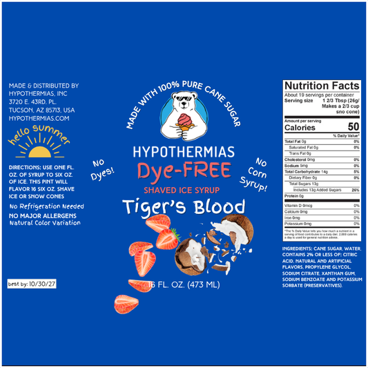 Tiger's Blood - Dye-FREE Ready-to-Use Snow Cone & Shaved Ice Syrup - 100% Pure Cane Sugar