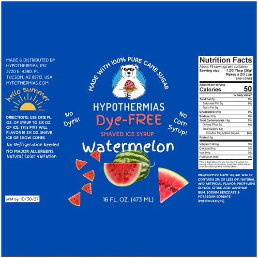 Watermelon - Dye-FREE Ready-to-Use Snow Cone & Shaved Ice Syrup - 100% Pure Cane Sugar