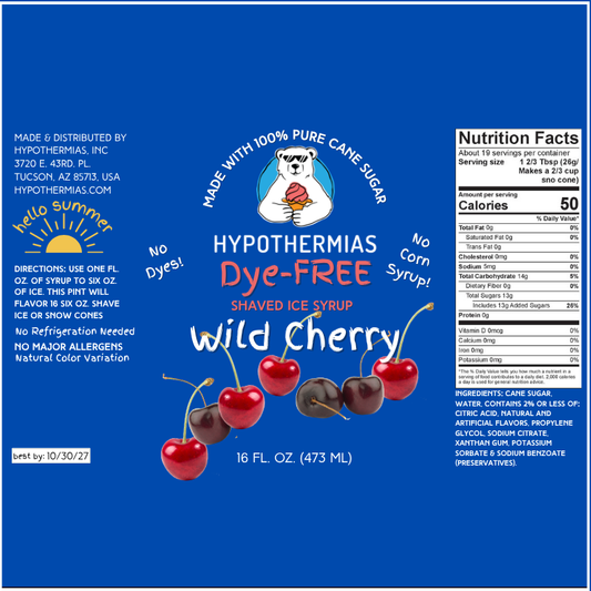 Wild Cherry - Dye-FREE Ready-to-Use Snow Cone & Shaved Ice Syrup - 100% Pure Cane Sugar