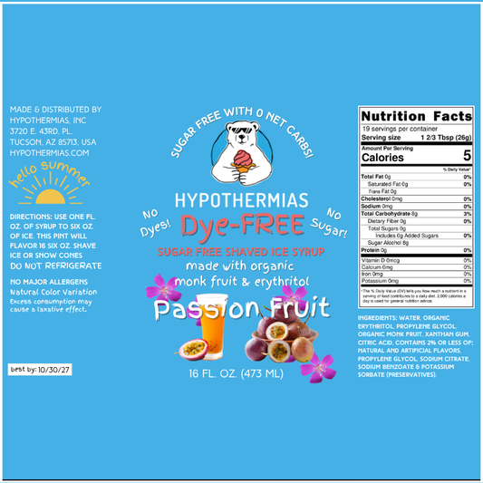Passionfruit – Dye-FREE Sugar-Free Ready-to-Use Snow Cone & Shaved Ice Syrup – 16 Fl oz