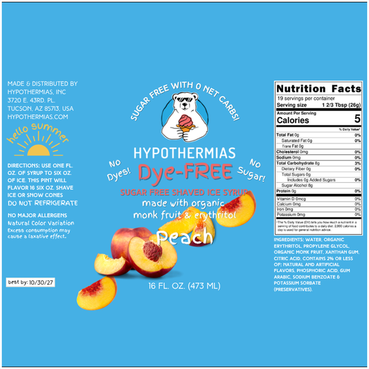Peach – Dye-FREE Sugar-Free Ready-to-Use Snow Cone & Shaved Ice Syrup – 16 Fl oz