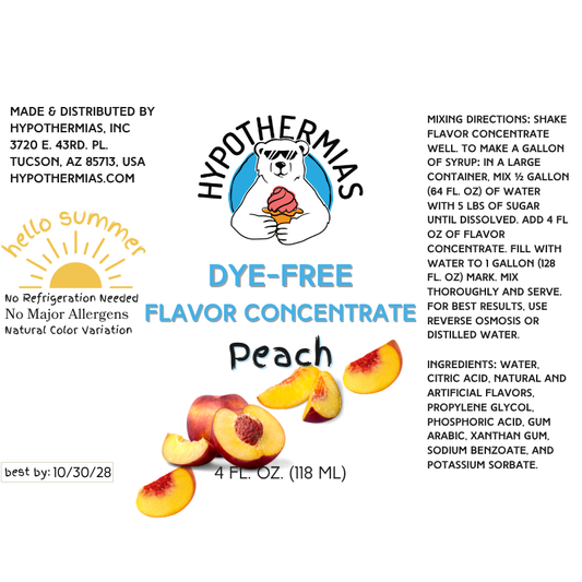 Peach – Dye-FREE Flavor Concentrate – For Snow Cone & Shaved Ice Syrup