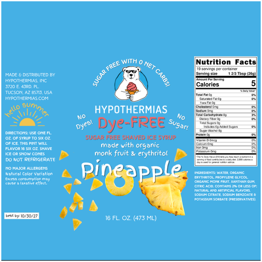 Pineapple – Dye-FREE Sugar-Free Ready-to-Use Snow Cone & Shaved Ice Syrup – 16 Fl oz