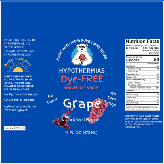 Grape - Dye-FREE Ready-to-Use Snow Cone & Shaved Ice Syrup - 100% Pure Cane Sugar